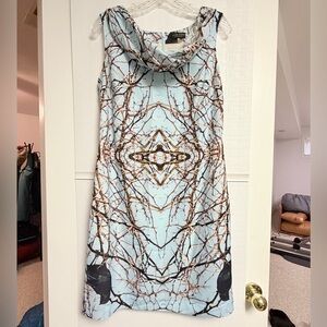 Anthropologie Light Blue and Brown Patterned Mini Dress